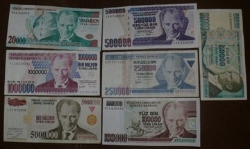 Banknoty Turcja - lira turecka 7 szt.