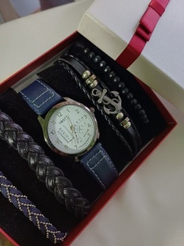 Niebieski komplet zegarek i 4 bransolety 
