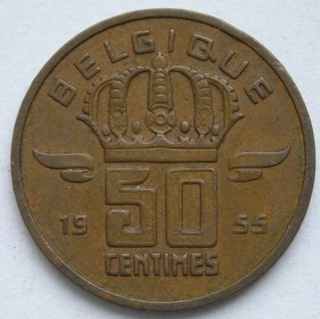 Belgia 50 centimes 1955 - górnik