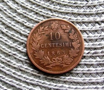Włochy 10 Centasimi 1863r