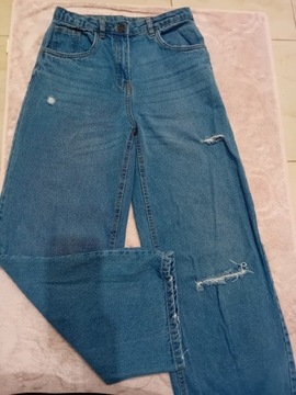 Szerokie spodnie z przetarciami jeans 164/170 