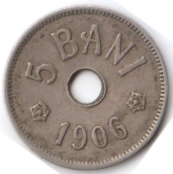 RUMUNIA, 5 bani 1906, KM#31