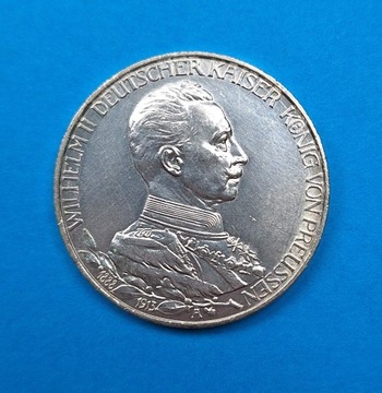 Prusy 3 marki 1913, 25 lat Wilhelma II, Ag 0,900 