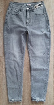 Szare spodnie jeansy M SARA XS vintage przetarcia