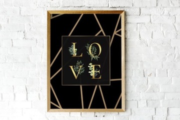Plakat/Obraz ozdobny A3 czarno złoty "LOVE"