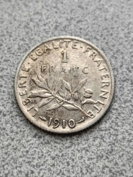 1 Frank 1910 r.  Francja srebro ładny