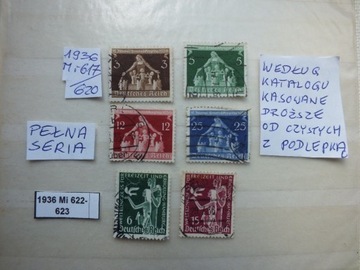 6szt. znaczki seria Mi 617, 622 Niemcy 1936 Rzesza