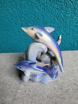 Figurka stara porcelana delfiny PRL ozdoba 