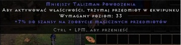 D2R Diablo 2 Talizman +7% Magic Find PC PS4 PS5