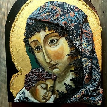 ikona Maryja z Dzieciątkiem, obraz, rękodzieło