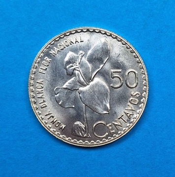 Gwatemala 50 centavo 1962, piękny stan, Ag 0,720