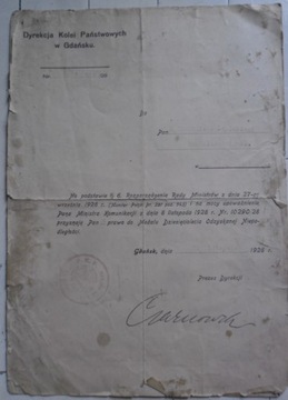 1928r Gdańsk PKP.Prawo do medalu.Dyrekcja Kolei