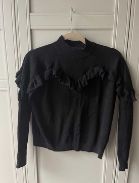 Sweter wiskoza H&M rozmiar XS/34 czarny z falbanką