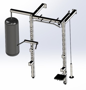 Stojak sportowy z wyciągiem, siedziskiem, dip itd.