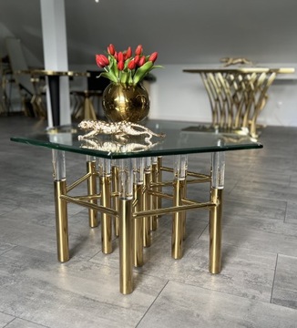 Stolik kawowy nowoczesny złoty akryl Glamour szkło