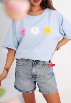 T-shirt damski oversize Basic nowość flowers