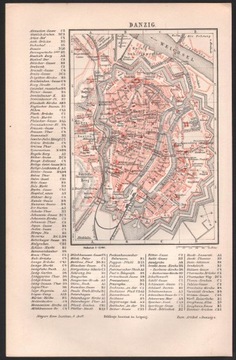 DANZIG GDAŃSK stary plan miasta z 1897 roku