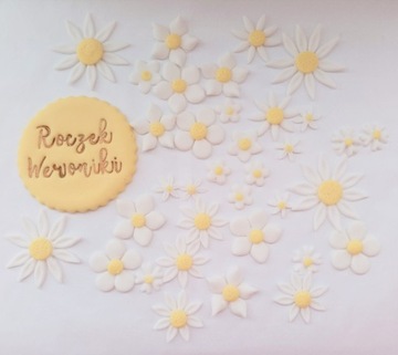 Dekoracja cukrowa stokrotki Kwiaty Chrzest Roczek