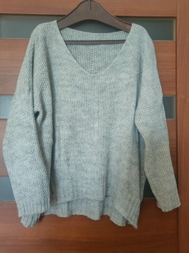 Sweter sweterek szary oversize, z domieszką wełny