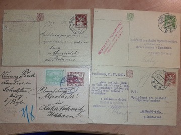 siedem czechosłowackich kartek pocztowych 1919-192