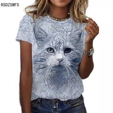 Koszulka damska t-shirt S wzór 3D kot kotek