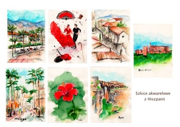 Obrazy ręcznie malowane "Szkice z Hiszpanii" 7szt