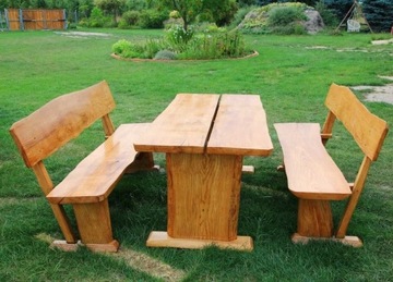 Stół i ławki. Meble ogrodowe. Jesion