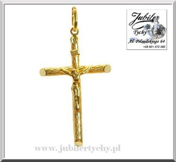 Duzy złoty wisiorek krzyż Jezus Chrystus na krzyżu