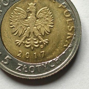 Destrukt 5 zł złotych 2017 błąd menniczy piękny