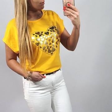 T-shirt damski żółty z sercem 2xl