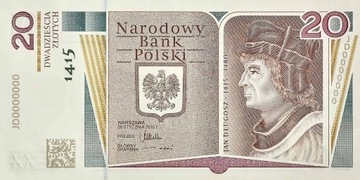 20zł BANKNOT JAN DŁUGOSZ UNC 600 ROCZNICA URODZIN