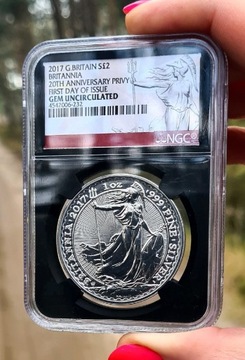 Srebrna moneta 2 Funty Britannia 2017 Privy NGC