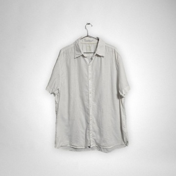 Koszula lniana z krótkim rękawem Next len bawełna biała kremowa XL