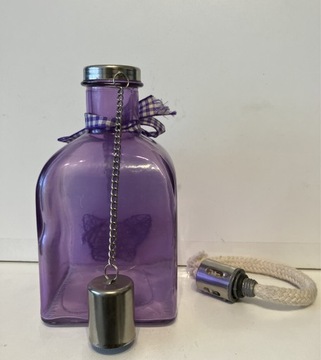 lampa naftowa butelkowa fioletowa gruby knot szklo