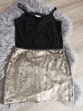 Spódnica złota krótka z cekinami Zara S