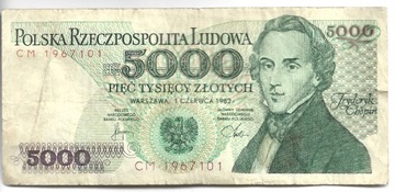 5000 ZŁ BANKNOT -FRYDERYK CHOPIN Z 1982 R