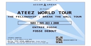 ATEEZ bilet na koncert Paryz 07/03/23