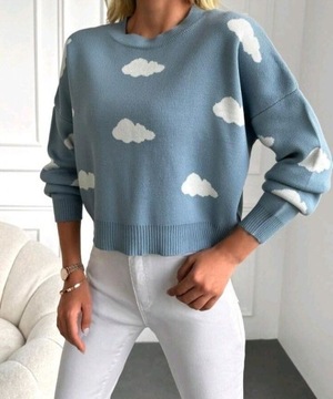 Krótki sweter w chmurki damski turcja wiosna nowy