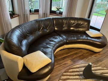 Zestaw wypoczynkowy kanapa + fotel i pufa - skóra