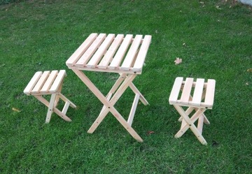 stolik stołki drewniane ogrodowe składane NOWE
