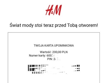 Voucher karta podarunkowa kod promocyjny H&M 200
