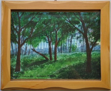 Wschód słońca w lesie obraz akryl ręcznie malowany