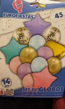 Bukiet balonów 14 szt. gwiazdki serduszka konfetti