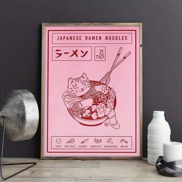 CIEKAWY PLAKAT RAMEN KICIA jakość:CANVA,GICLEE