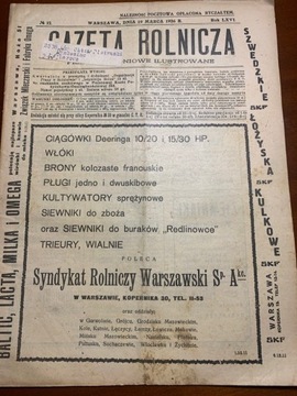 Gazeta Rolnicza  No 12. 1926 r