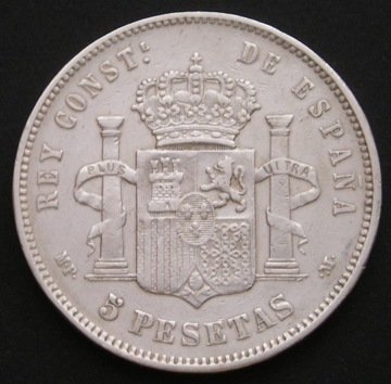 Hiszpania 5 peset 1888 - Alfonso XIII - srebro