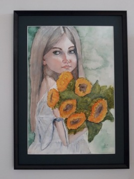 obraz portret akwarela dziewczynka 50x70cm w ramie