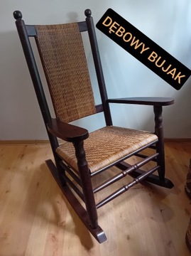 Dębowy fotel bujany z rattanem bujak drewniany 