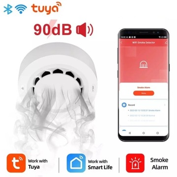 Czujnik dymu Tuya WiFi głośny alarm dźwiękowy 90db