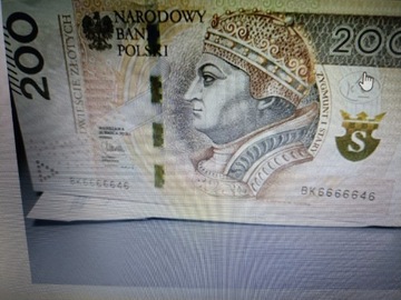 Banknot 200 zł Diabelskim  numerem